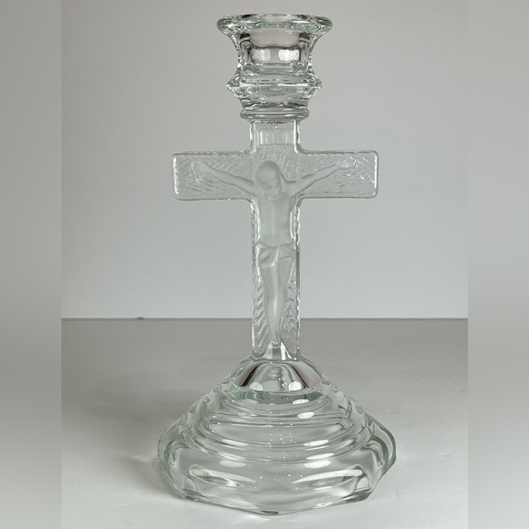 Vintage Home Interiors Glass crucifix taper candle holder - Picture 1 of 9